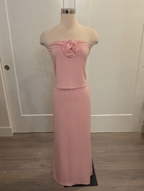 Reformation 2 piece Strapless Blush Pink Maxi Skirt matching set  size L NWTS